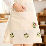 Linen Embroidered Tea Apron — For Housework, With Pockets