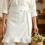 Linen Ruffled Apron — Floral Pattern, Waiter Style - Image 2