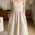 Linen Cross-Back Halter Apron with Pocket
