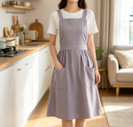 Women's Linen Pinafore Apron with Pocket - Image 2