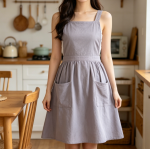 Women's Linen Pinafore Apron with Pocket