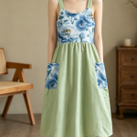 Women's Linen Halter Cross-Back Apron with Pocket