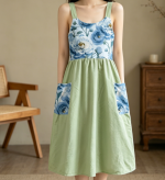 Women's Linen Halter Cross-Back Apron with Pocket