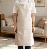 Solid-Color Linen Chef Apron — Natural Hue - Image 2