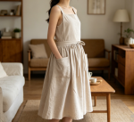 Women's Vintage-Style Cross-Back Linen Apron - Image 2