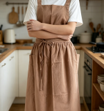 Women's Linen Cross-Back Pinafore Apron with Pocket - Image 2