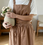Women's Linen Cross-Back Pinafore Apron with Pocket