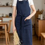 Linen Bistro Bib Apron with Buttoned Pocket