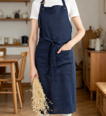 Linen Bistro Bib Apron with Buttoned Pocket