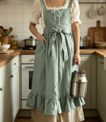Linen Cross-Back Apron with Ruffles - Image 2