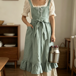 Linen Cross-Back Apron with Ruffles