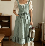 Linen Cross-Back Apron with Ruffles