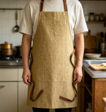 Unisex Linen Bib Apron with Front Pocket - Image 2