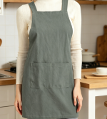 Plus-Size Linen Cross-Back Apron — Tie-Free Design