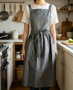 Vintage-Style Cross-Back Linen Apron with Double Pockets - Image 2