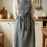 Vintage-Style Cross-Back Linen Apron with Double Pockets