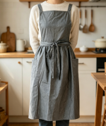 Vintage-Style Cross-Back Linen Apron with Double Pockets