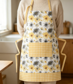 Floral Linen Chef Apron with Adjustable Pocket - Image 2