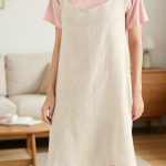 Linen Halter Cross-Back Apron with Double Pockets