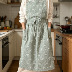 Women's Linen Cross-Back Apron with Pocket - Image 2