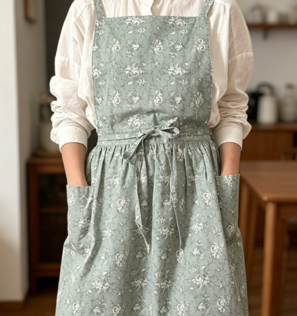 Women's Linen Cross-Back Apron with Pocket