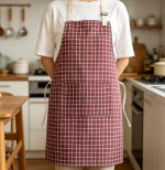 Plaid Linen Halter Apron with Adjustable Pocket - Image 2