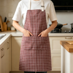 Plaid Linen Halter Apron with Adjustable Pocket